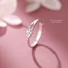 Anillo Fino de Plata de Ley S999 con Círculo Abierto y Flor para Mujer Moda Estilo Coreano Simple Ins Anillo Sencillo de Plata para Dedo Índice Versátil