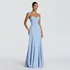 Moda Feminina Europeia e Americana Verão 2026 Transfronteiriça Vestido Longo Elegante com Alças Finas Decote V Sem Mangas Ajustado na Cintura