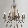 Candelabro Vintage Estilo Americano, Luz Principal para la Sala de Estar, Casa de Huéspedes Estilo Campo Francés, Escalera, Comedor, Dormitorio de Alta Gama, Lámpara de Vela de Perla