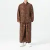 Conjunto Casual Masculino Outono/Inverno 2026 Veludo com Estampa de Folha de Bambu Gola Alta Retrô Solto Tamanho Plus Size Estilo Chinês Conjunto de Duas Peças