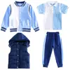 Uniformes de Jardim de Infância, Uniformes de Beisebol Primavera e Outono, Conjuntos Esportivos de Três Peças para Professores, Uniformes de Escola Primária, Uniformes de Sala de Aula Britânicos para Crianças