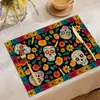 Amazon Juego de Banderines de Mesa de Halloween Mantel del Día de Muertos Mexicano Estampado de Calavera Atmósfera de Terror Mantel Occidental