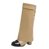 2026 Novas Botas Longas Elegantes de Salto Grosso Acima do Joelho Salto Alto Estilo Chanel Bico Redondo Color Block Botas de Cavaleiro para Mulheres
