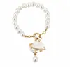 Collar Pulsera Colgante Nube con Perlas y Circonitas Chapado en Oro Real de 14k Accesorios Estilo Retro Francés de Alta Gama