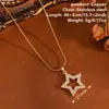 Collar con Colgante de Estrella de Cinco Puntas Nuevo Estilo Transfronterizo Cadena para Clavícula de Acero Inoxidable Cadena de Serpiente Estrella Hueca Elegante Versátil Incrustado con Diamantes para Mujer