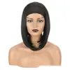 Pelucas para Disfraz de Mujer Cobertura Completa para la Cabeza Banda para el Cabello de Seda de Hielo Cabello Negro Corto Liso Cobertura para la Cabeza Bobo Pelucas de Seda de Alta Temperatura Europeas y Americanas