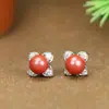 Aretes Redondos de Arena Imperial de Alto Contenido de Cinabrio Natural Imitación Plata 925 Aretes Hechos a Mano de Gama Alta Aretes de Lujo Accesible