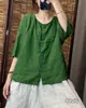# 501 camisa feminina de algodão e linho, gola redonda, cor sólida, casual, versátil, corte solto, modeladora, novo estilo, respirável, camisa de manga média
