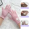 Luvas Quentes Estilo Coreano Femininas para Dirigir Passeio Veludo Pérola Flip-on Exposto Dois Dedos Tela Sensível ao Toque Femininas Elegantes com Forro de Fleece