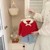 Jeans de otoño para niñas estilo coreano con ribete de encaje y perlas, pantalones largos ligeramente acampanados para bebés, elegantes pantalones elásticos para bebés y niños pequeños