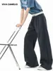 VIVA CAMELLO Pantalones Casuales de Retazos Cuadros Americanos para Hombres y Mujeres Primavera y Verano Pantalones Rectos de Cordón Pantalones Largos Anchos Sueltos