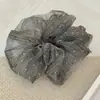 2026 Nuevo Scrunchie de Satén Negro para Mujer Diadema con Acabado de Alta Gama Diadema para Cola de Caballo Baja Elegante Flor para el Cabello Estilo Perezoso