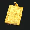 Colgante Cuadrado con Patrón de Dragón Chapado en Oro para Hombre, Adorno de Carácter de la Suerte para Mujer, Color Duradero, Joyería de Oro al por Mayor