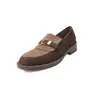 Sapatos Femininos Mocassins Estilo Britânico Color Block Salto Bloco Bico Redondo Slip-On Corte Profundo Atacado 3cm Outono 2026