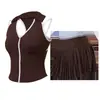 Traje Deportivo Transfronterizo para Mujer, Camiseta sin Mangas, Top de Golf, Chaleco, Falda de Tenis con Plumas, Conjunto de Dos Piezas para Correr y Fitness