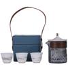 Juego de té de viaje para uso en exteriores: Tetera de Vidrio Portátil con Tres Tazas de Cerámica