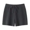 Shorts de tricô de caxemira com cintura elástica e cordão, espessos, de cinco agulhas, para mulheres, cor sólida, soltos, casuais, versáteis, calças retas de comprimento três quartos