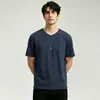 Camiseta Blanca de Algodón de Seda Antibacteriana 7A para Hombre, Top de Manga Corta con Cuello en V, Manga Media de Color Sólido, Camiseta de Verano con Sensación Fresca de Seda de Hielo