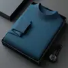 Suéter de punto de lana fina para hombre, cuello medio alto, manga larga, para otoño e invierno, simple, casual, color liso, suéter base de lana