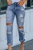 Estação Independente de Comércio Exterior Europeu e Americano Jeans Skinny com Rasgos Explosivos Feminino