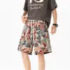 Shorts Grafite Pintura a Óleo Retro Americano, Calça de Cinco Pontos Jacquard Solta da Moda Unissex para o Verão, Shorts Casuais de Praia