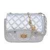 Bolsa Estilo Tweed para Mulheres 2024 Nova Tendência Moda de Luxo Pequena Bolsa de Corrente Acolchoada com Bolas Douradas Bolsa de Ombro Único Transversal