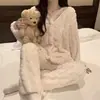 Transmisión en Vivo Populares Pijamas Cardigan de Mujer Jacquard Terciopelo Encaje Pequeño Aroma Invierno Engrosado Conjunto de Pijamas Ropa de Casa