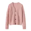 26º Nuevo Cardigan de Punto Jacquard con Cuello en V de Mezcla de Lana Cachemira Otoño/Invierno Manga Larga Holgado Versátil Top Chaqueta