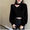 Suéter Sexy con Cuello Colgante Atmósfera Sweater para Mujer Otoño e Invierno 2022 Nuevo Color Sólido Cuidado Máquina Clavícula Expuesta Tejido Superior