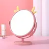 Espelho de Maquiagem com Orelhas de Gato de Plástico Espelho de Bancada Unilateral Espelho de Beleza de Mesa para Dormitório Espelho de Princesa Giratório de Alta Definição