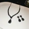 Set de 2 Piezas de Pendientes y Collar de Gota de Agua con Perlas de Imitación y Diamantes, Estilo de Lujo Ligero Europeo y Americano, Joyería de Alta Gama Única y Elegante para Mujeres