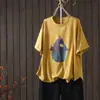 Camiseta de Manga Corta con Cuello Redondo y Estampado Artístico, Estilo Nuevo de Verano, Corte Holgado, Tallas Grandes, Adelgazante, Top Casual Versátil al por Mayor