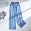 Tiro real más fertilizante 2025 180 kg jeans de Tencel para mujer verano fino cintura alta caída casual seda de hielo pierna ancha