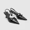 Zapatos de Moda para Mujer Verano 2026 Tacón Kitten Punta Fina Espalda Descubierta Sandalias de Tacón Alto con Correa y Hebilla Punta Cerrada