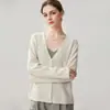 Nuevo cárdigan de cachemir suelto para mujer de otoño e invierno, cuello en V, manga larga, de un solo botón, corte ajustado, suéter base de longitud corta