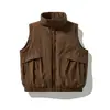 Yidao Roupas Vintage 2026 Inverno Novo Estilo Japonês Retrô Bolso Grande Estilo Workwear Gola Alta 90 Penugem de Pato Branco Colete de Penas