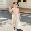Conjunto de Colete Qipao Melhorado Estilo Chinês Novo para Meninas Estilo Hanfu 2026 Novo de Verão Traje Tang Infantil para Performance para 1º de Junho