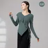 Conjunto de práctica de danza moderna para mujer, top de manga larga irregular con paneles de malla en la parte delantera y trasera, ropa de entrenamiento corporal diario para estudiantes de danza