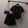 Ropa de Mujer Talla Grande Traje de Verano para Mujer Suelto Casual Deportivo Reductor de Edad Dos Piezas Look Delgado Cubre Carne Traje de Falda Mujer