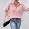Suéter de punto acanalado con cuello camisero y media cremallera estilo europeo y americano para mujer, nuevo top de punto tipo jersey holgado de manga raglán para otoño e invierno