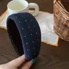 Faixa de Cabelo Torcida Estilo Coreano Retrô Jeans com Bolinhas Brancas para Mulheres, Larga, Antiderrapante, Pressiona o Cabelo, Suave, Simples, Atmosfera, Acessório de Cabelo Versátil