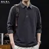 Camisa polo con cuello de bloques de color para hombre, de manga larga, nueva colección otoño 2026, estilo japonés casual, corte holgado, talla grande, moderna