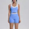 Nuevo conjunto de dos piezas de tank top largo y shorts con bloques de color transfronterizos, ajustado y transpirable, para yoga, deportes, running y fitness