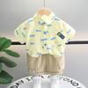 Conjunto de Camisa de Manga Curta de Verão para Meninos 2024 Nova Roupa para Meninos Estilo Ocidental Camisa de Bebê Verão Camisa Fina Infantil