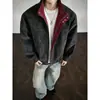 Chaqueta de cuero PU vintage tie-dye con cuello alto para hombre, estilo americano, de alta gama, silueta elegante y resistente, ropa de trabajo estilo motociclista