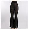2026 Temu Transfronterizo Verano Nuevo Estilo Plata Repujado Sexy Transparente Malla Pantalones Casuales Moda Acampanados Largos para Mujer
