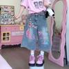 Calça Jeans Cropped Wide Leg Rosa Dopamina Graffiti Hot Girl Feminina Verão 2025 Novo Shorts Reto Solto