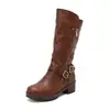 4045 Tallas Grandes Botas de Invierno y Otoño para Mujer Estilo Europeo y Americano Comercio Exterior Transfronterizo con Hebilla y Cremallera Decorativas, Botas de Jinete de Tacón Grueso sin Cordones, Botas Altas