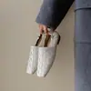 Mocasines tejidos de cuero completo por dentro y por fuera para mujer, zapatos de boca profunda, nuevos para primavera, puntera cuadrada, zapatos planos de cuero suave, zapatos de vestir para mujer, moda