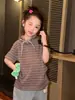 Camiseta de Manga Corta Versátil a Rayas Estilo Coreano para Niños y Niñas, Seis Colores, Novedad Verano 2026, con Pañuelo Triangular